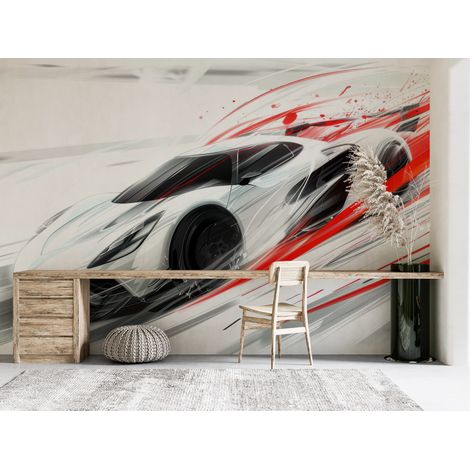 Papier peint voitures - bolide de course futuriste blanc et rouge - 150 x 250 cm (1/2)