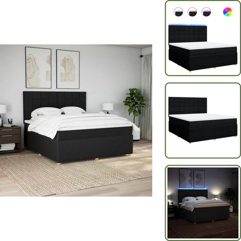 Cama ajustable - vidaXL Cama box spring con colchón tela negro 180x200 cm - Cama con cabecero