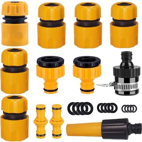 Hose Connector Garden Hose Fitting Set.1Nozzle,5 Hose End Quick Connector,1Hose Waterstop Connector,2 Double Male Snap Connector,2 Hose Tap Connector 1/2 Inch and3/4 Inch Size 2-in-1etc (1/5)