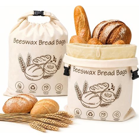 Lot de 2 Sac a Pain Cire Abeille Réutilisables 43 X 33cm Doublure Amovible Cire Abeille Sac De Conservation, avec Sangles De Transport, FraîCheur Boulangerie, pour Pain Au Levain (1/5)