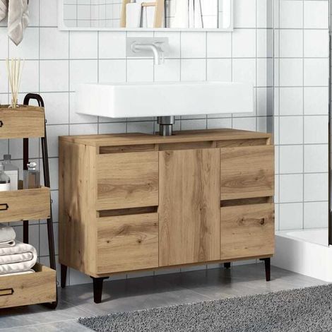 Meuble de Salle de Bain 80 cm avec Lavabo Intégré, Meuble Vasque Suspendu en Bois d'Ingénierie Style Chêne, Rangement Moderne pour WC, 80x33x60 cm (1/5)