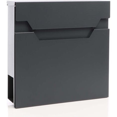 XPOtool Briefkasten V61 Anthrazit 370 x 105 x 370 mm, Wandbriefkasten mit Schloss, Soft Close Klappe und Zeitungsfach, Postkasten aus Stahl pulverbeschichtet