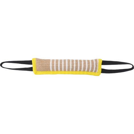 Coussin à mordre pour chien en lin résistant aux déchirures, jouet à tirer interactif pour chiots de taille moyenne à grande, avec poignée réfléchissante et bordure jaune. (1/5)