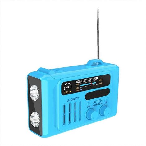 Multifunktionales, tragbares, solarbetriebenes AM/FM/NOAA-Handkurbelradio mit Bluetooth-Lautsprecher und LED-Leseleuchte für den Außeneinsatz. (1/5)