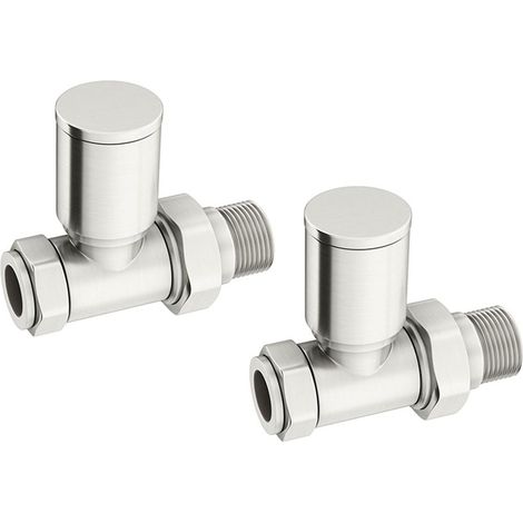 Heatwave Round Brushed Nickel Straight Radiator Valves Pair (1/2)