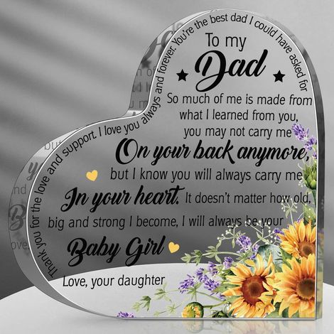 Cadeau pour papa de la fille ou du fils, bloc acrylique cœur pour Noël, plaque décorative cœur, idée cadeau fête des pères, anniversaire et Thanksgiving - 10x10x1cm (1/5)