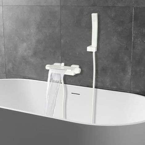Duscharmatur mit Duschkopf Badewannenarmatur Edelstahl Badarmatur Weiß (1/5)