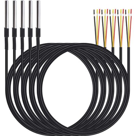 Set mit 5 wasserdichten Edelstahlfühlern mit digitalem Temperatursensor und 1 m Kabel, Messbereich -55 °C bis +125 °C (1/5)