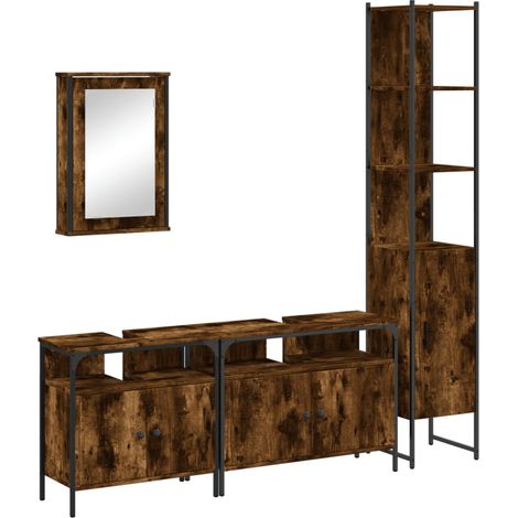 Ensemble de meubles de salle de bain 4 pcs Chêne fumé Bois (1/5)