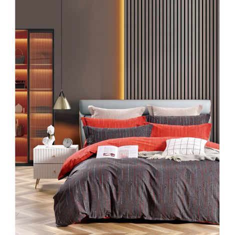 Parure de couette "Imprimé double face" percale pur coton peigné 80 fils/cm²  pour lit 160 à 180 King Size