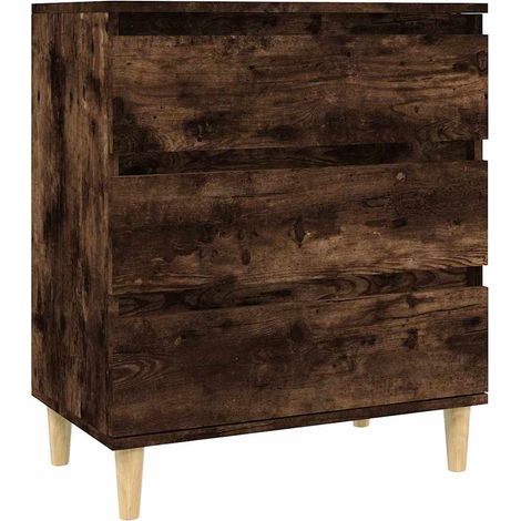 Buffet Meuble de Rangement 3 Tiroirs en Bois d'Ingénierie Chêne Fumé 60 x 35 x 70 cm (1/5)