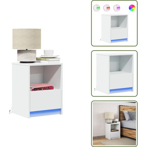 vidaXL Armoire de chevet avec lumières LED blanc bois d'ingénierie (1/5)