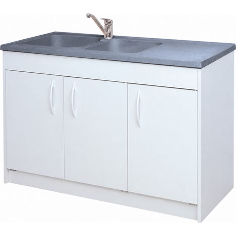 Meuble sous évier 120cm blanc – 3 portes – Rangement optimisé pour cuisine – Dimensions 1200 x 586 x 820mm