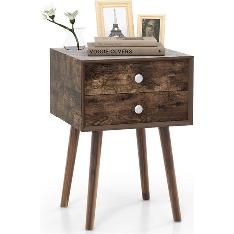 Mesita de noche con 2 cajones 40 x 40 x 59,5 cm práctico espacio de almacenamiento estilo moderno MDF marrón 200013924