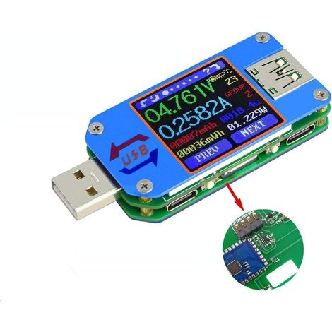 Voltmètre UM25C USB, testeur de courant Bluetooth de type C pour testeur USB de type C Bluetooth, multimètre de testeur de courant pour écran LCD couleur 5A 1.44inch 5A, 2.0 3.0 (1/5)