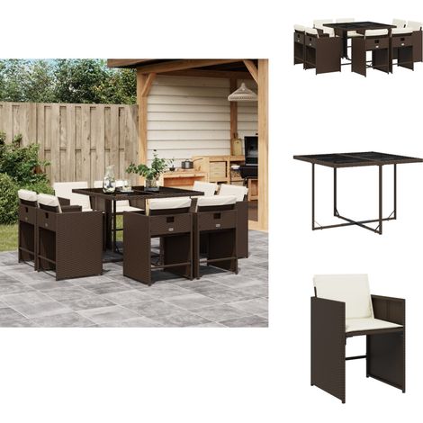 Ensemble à manger de jardin et coussins 9 pcs marron poly rotin - Salon De Jardin - Meuble De Jardin - Set De Salon De Jardin - Mobilier De Jardin - Table De Jardin (1/5)