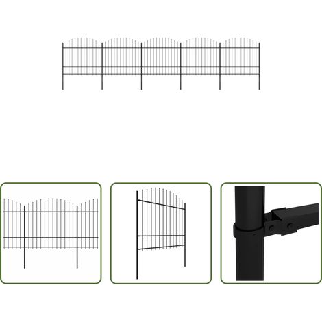vidaXL Gartenzaun mit Speerspitze - Gartenzaun mit Speerspitze Stahl 892,5 x 175 cm Schwarz (1/5)