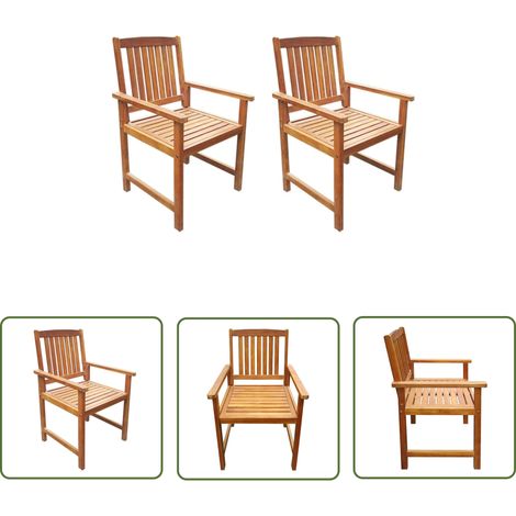 The Living Store Gartenstühle 2 Stk. Massivholz Akazie Braun - Gartensessel - Gartenmöbel - Holzmöbel - Akazienholz Möbel - Outdoor Furniture (1/5)