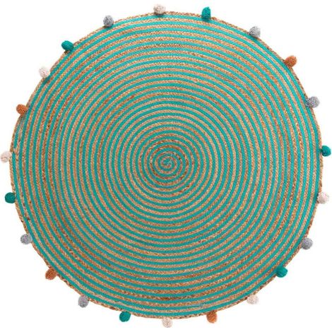 Tapis Enfant à Pompons Déco "Baloo" 90cm Vert (1/4)