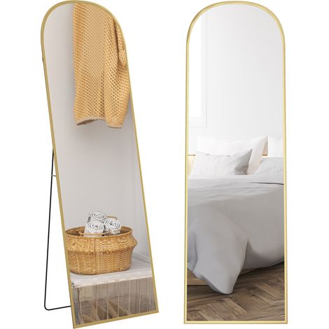 Rechteckiger Standspiegel mit goldfarbenem Aluminiumrahmen, geeignet für Eingangsbereich oder Ankleidezimmer, Maße 50 x 161,5 cm