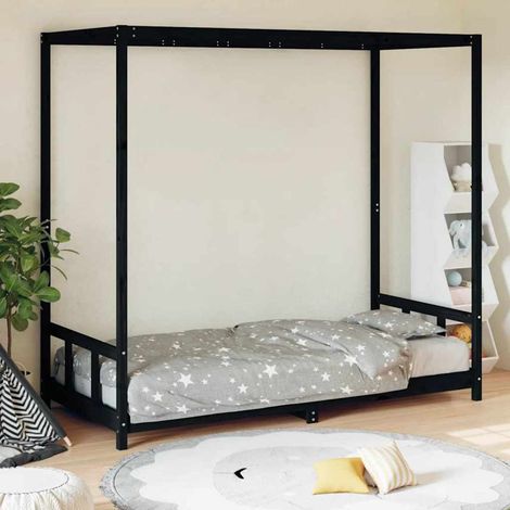 vidaXL Cadre de lit pour enfants noir 90x200 cm bois de pin massif (1/5)