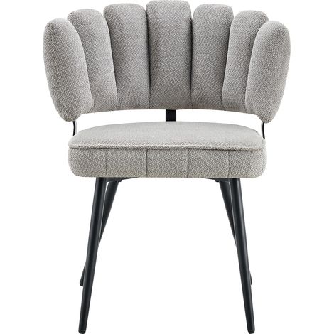 CAIzi2 chaises de salle à manger de style minimaliste européen, dossier en forme de fleur, revêtement en velours. Velours texturé gris clair + pieds métalliques noirs, H 80 cm, pour salon ou coin repa (1/5)