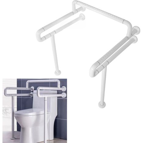 Barra de apoyo para inodoro, ergonómica, con asa de soporte doble en forma de U, material PC/SUS antideslizante, para personas mayores y discapacitadas. (1/5)