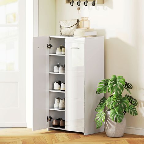 Meuble à chaussures laqué blanc étagères réglables 10 paires