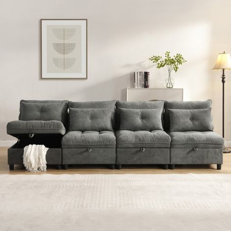 Canapé d'angle modulable 4 places-modules séparables combinables-couchage-rangements-chenille 274x76x87(cm) (1/5)