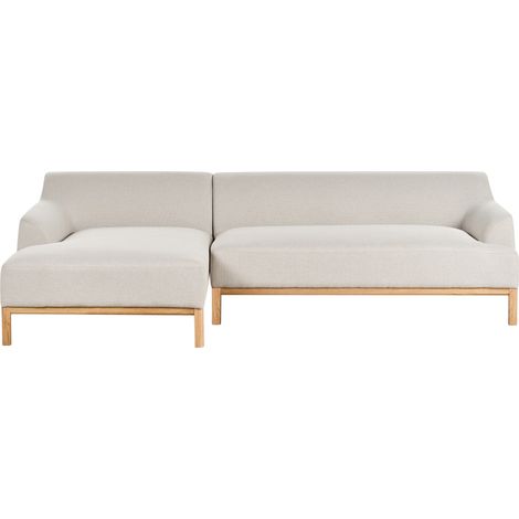 Sofá esquinero elegante tela poliéster patas de madera sala de estar beige claro derecho Sosjo