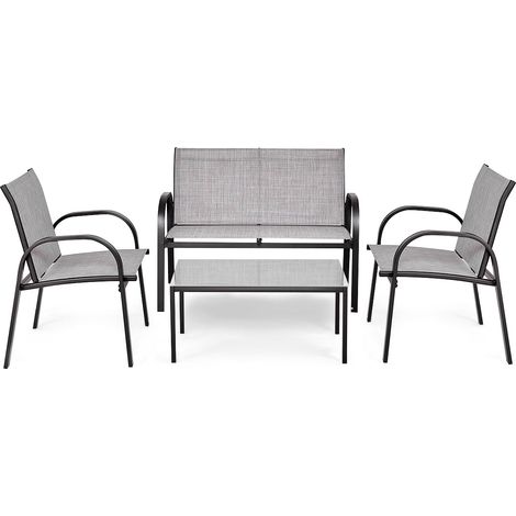Conjunto de muebles de jardín de 4 plazas 62 x 108 x 80 cm asiento ergonómico elegante acabado en hierro gris 200011980