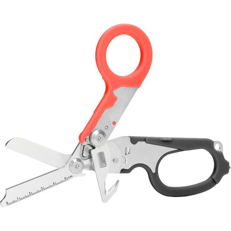 Ciseaux pliants en acier inoxydable avec échelle transparente, coupe-vent, outil de coupe et de serrage pour l'extérieur, noir et orange. (1/5)