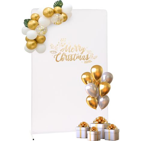 Ensemble de support pour toile de fond avec housse en tissu élastique 2 x 1.5 M cadre rectangulaire pour mariage, fête d'anniversaire, fiançailles (Blanc) (1/5)
