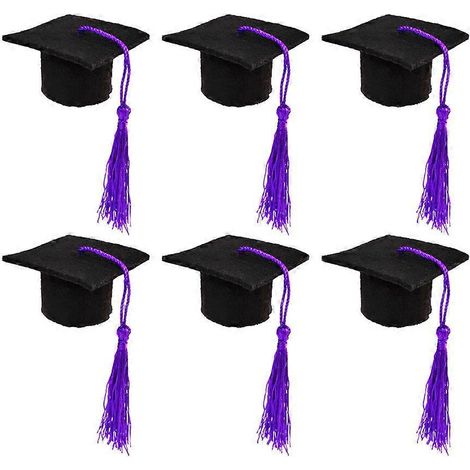 Lot de 6 mini-bouteilles de vin en forme de doctorat, avec adorable pompon, pour décorer une bouteille de bière ou une fête de remise de diplômes (pompon violet).-5.55.5cm (1/3)