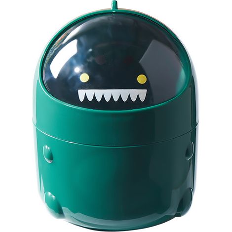 Poubelle de bureau multifonctionnelle avec couvercle rabattable, rangement compact en PP vert foncé pour maison et bureau (1/5)