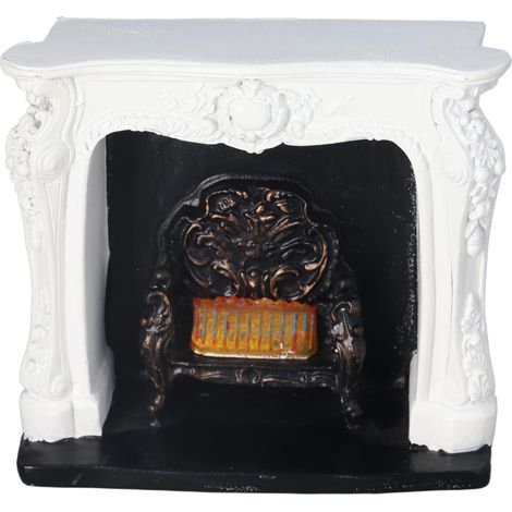 Cheminée miniature LED style rococo pour maison de poupée, avec interrupteur simple et portable en résine à l'échelle 1:12. Décoration miniature pour maison de poupée. (1/5)