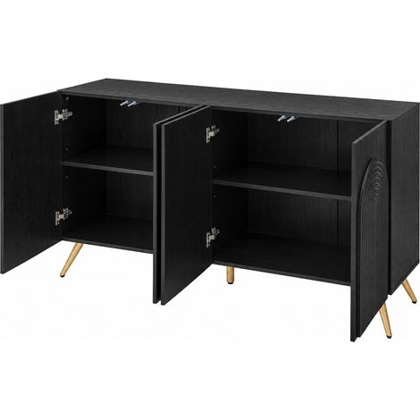 Sideboard mit Verstellbaren Einlegeböden, Bogentüren und Metallfüßen für Flur und Wohnzimmer, Schwarz, 150 x 38 x 83 cm (1/5)