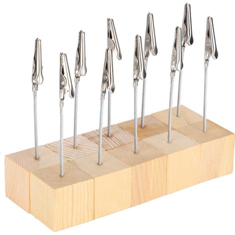 10 pinces crocodiles sur socle en bois pour affichage photos, numéros de table et notes - Lot de 10 pinces (1/5)