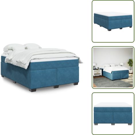 Boxspringbett mit Matratze Dunkelblau 140x200 cm Samt - Samtbett - Boxspringbett - Doppelbett - Bettauflage - Matratze (1/5)