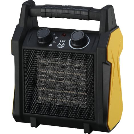 Drexon 503300 - VENETO soufflant céramique d'atelier- 23.428.413cm- Puissance ajustable 2000/3000W - Noir / Jaune
