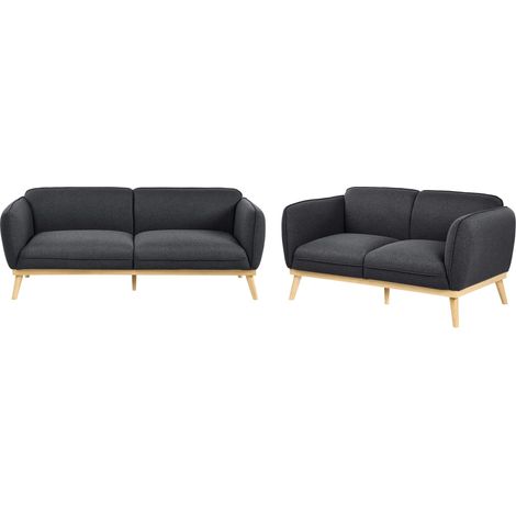 Ensemble de Salon Scandinave en Tissu 5 Places Canapés 3 et 2 Places Pieds Effilés en Bois Facile d'Entretien Noir Ljung (1/5)