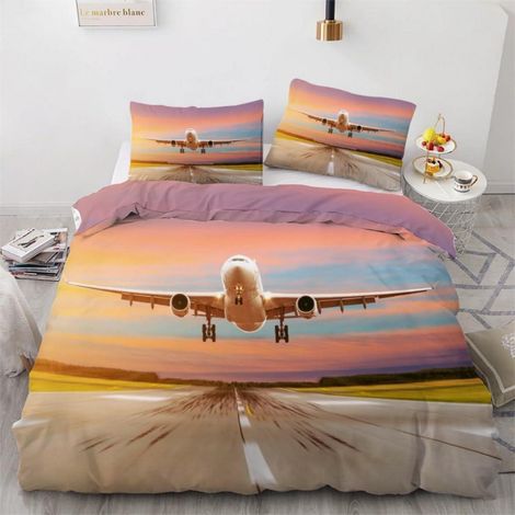 Bettwäsche-Set 200x200 cm 3-teilig Flugzeug 3D Mikrofaser mit Reißverschluss