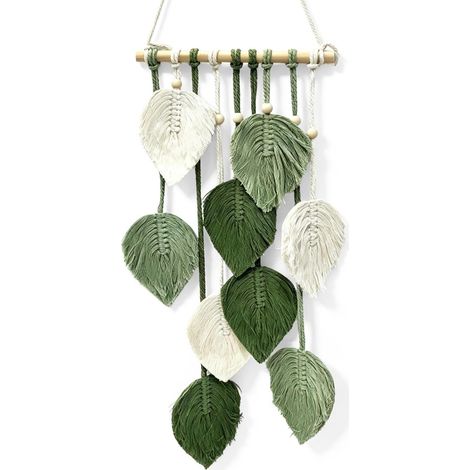 Macrame wall hanging 25 x 60 cm with fringes and leaves (1/5)