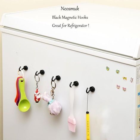 Extra starke Magnethaken, 10er-Pack mit Kühlschrankhaken, robustem Deckenhaken für Kreuzfahrtschiffe, kleinem Magnethaken für Transporter und Wand (Schwarz) (1/4)