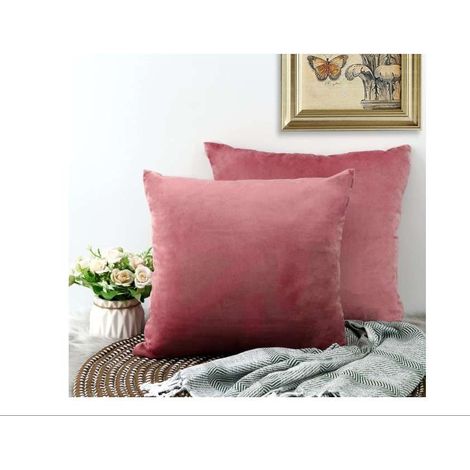 Federe decorative 45x45 cm in velluto rosa con cerniera, 2 pezzi