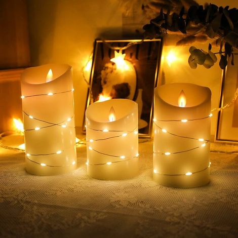 3 LED Bougies Sans Flamme, Lumières de Bougies, Bougies à Piles Piliers en Verre Blanc Pur Mode de Flamme de Mèche Scintillante Réaliste (1/3)