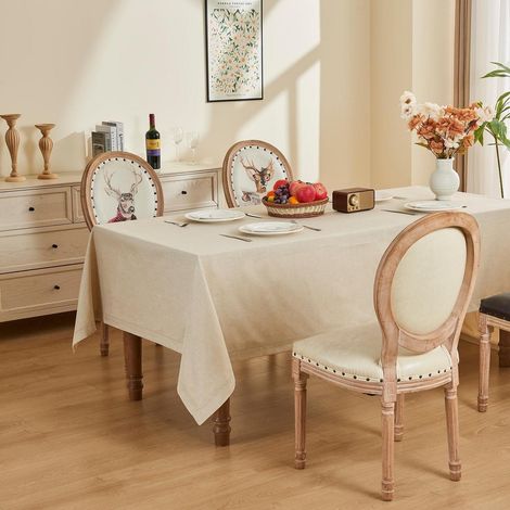 Rechteckige Tischdecke 155x300 cm Beige Leinenoptik mit Hohlmuster