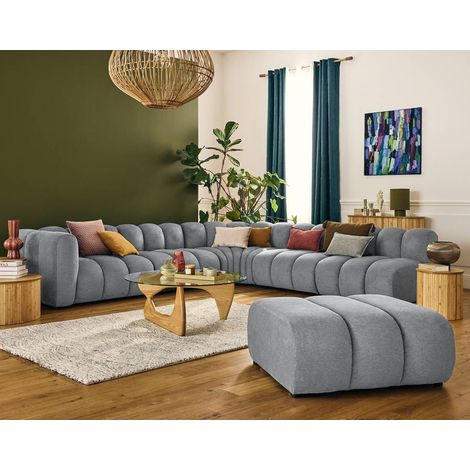 Debbie - modulares ecksofa rechts 5-sitzer aus strukturiertem stoff - grau (1/5)