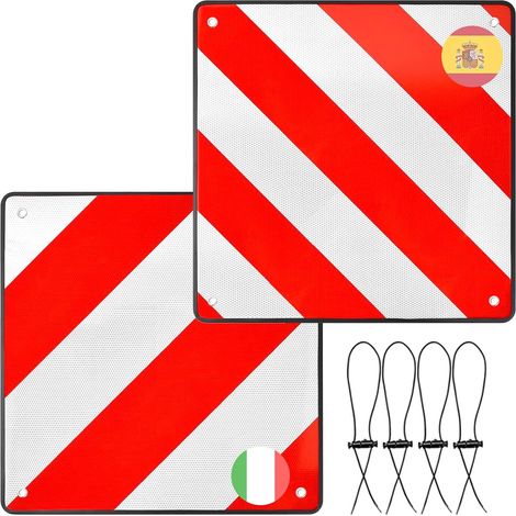 Panneau d'avertissement 2 en 1 50 x 50 cm en aluminium pliable avec 4 tendeurs Panneau d'avertissement réfléchissant pour porte-vélos, camping-car, caravane, porte-bagages (1/5)