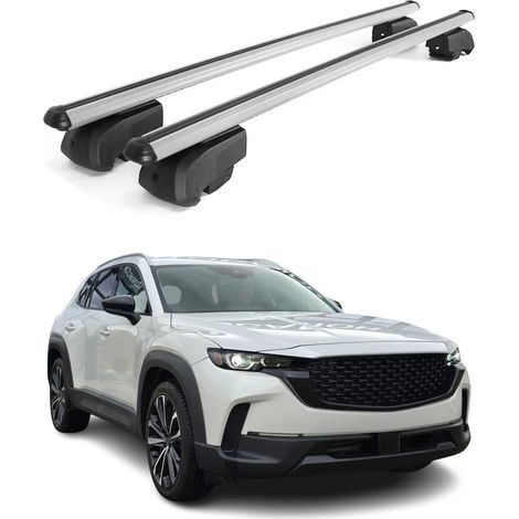 OMAC Aluminium Dachträger Querträger für Mazda CX-50 2023-2026 – City Crash – ISO/PAS 11154:2006 – Abschließbar – Max. 75 kg – 2 Stangen Silber (1/5)